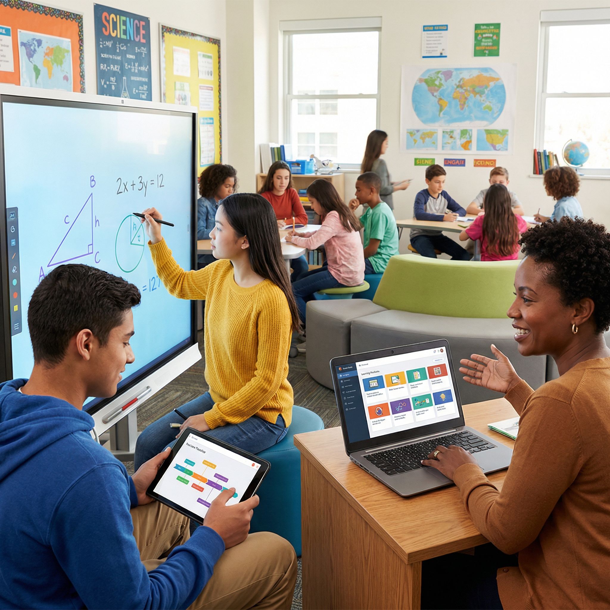 Aula moderna con tecnología educativa